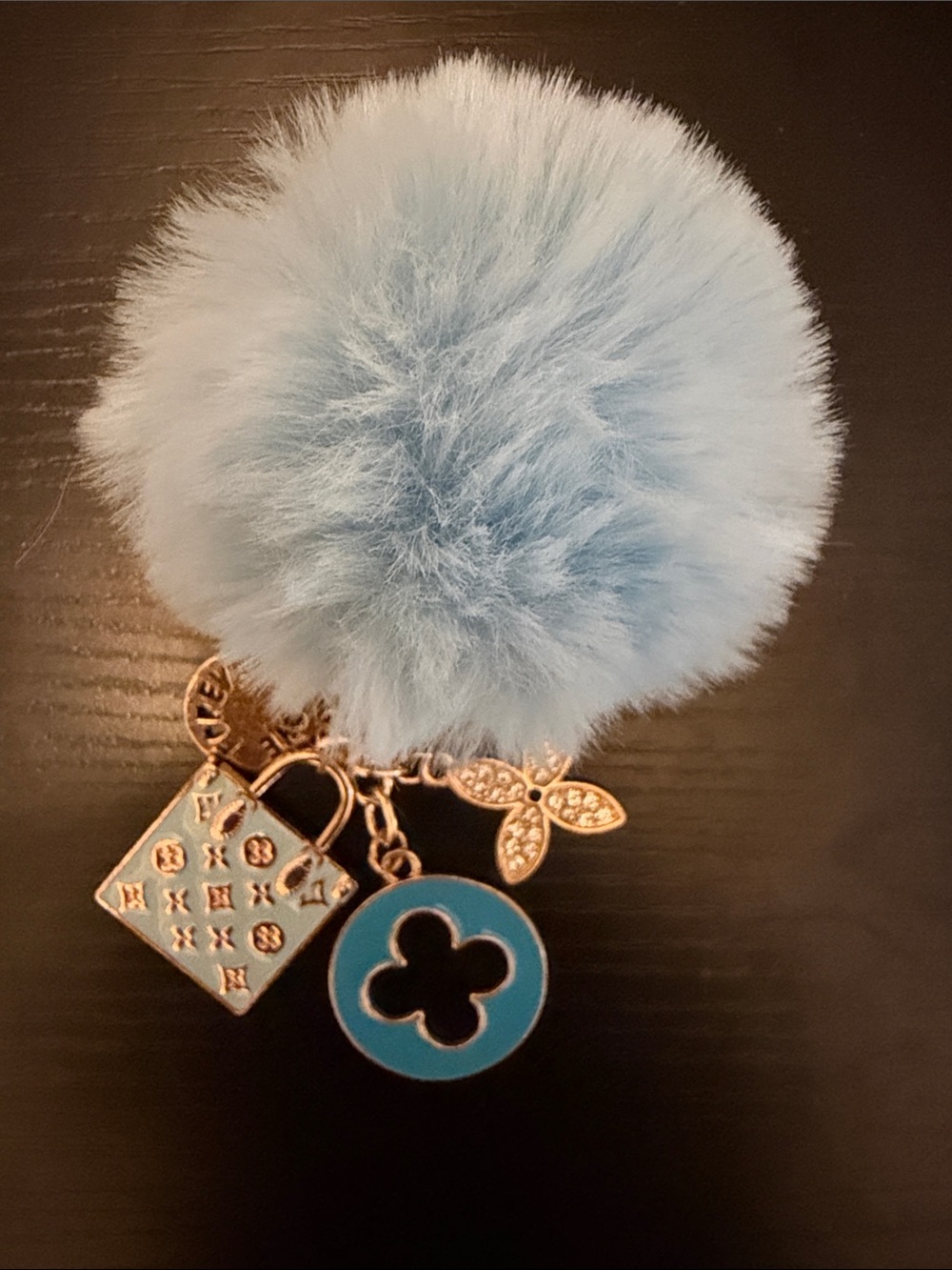Inspired Light Blue Pom-Pom Key & Card Holder Charm with Gold Accents